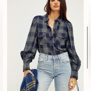 Free People Sun‎ City Plaid Top Size M